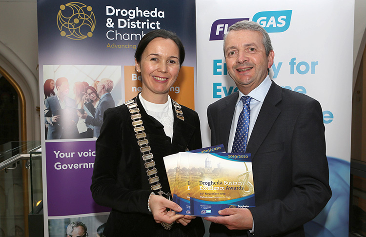 Shona McManus, Chamber President with Eoin O’Flynn, marketing manager, Flogas Ireland at the launch of the 2019 Awards.