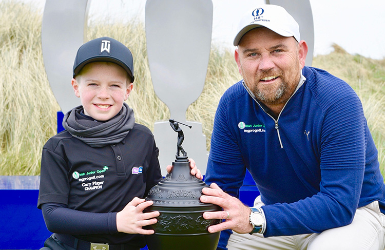 Harry O’Hara (10) and Gary Murphy, European Tour Pro and Flogas Brand Ambassador, the winners of the Flogas Junior Open Champions Match at Royal Portrush Golf Club.