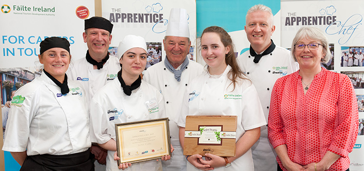 The Supreme Apprentice Chefs for 2019- Sophia O’Leary, Midleton College, Cork and Ellie Sugrue, Mercy Mounthawk College, Tralee with chef mentor Louise Brosnan, Apprentice Chef programme co-founders Mark Doe of justcooking.ie and Mark Murphy of IT Tralee and Susie Cox, nutritional consultant for the Apprentice Chef Schools Programme.